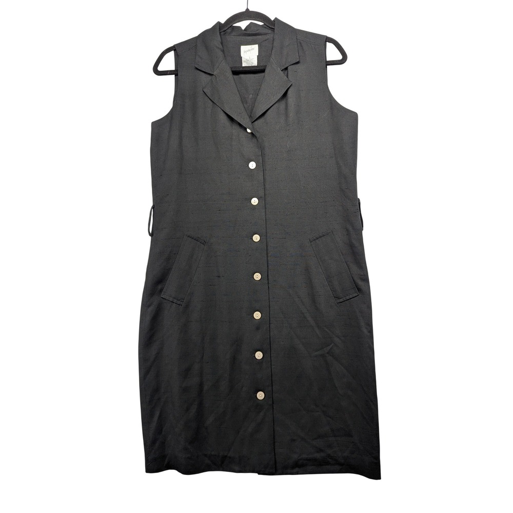 Jacqueline Ferrar Black 100% Silk Sleeveless Button Front Sheath‎ Dress Size 8